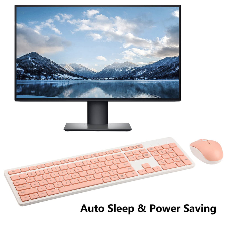 Wireless Keyboard and Mouse Combo, 2.4G Silent Cordless Wireless Keyboard Mouse Combo for Windows Chrome Laptop Computer PC Desktop, 106 Keys Full Size with Number Pad, 1600 DPI Optical Mouse (Pink) Pink