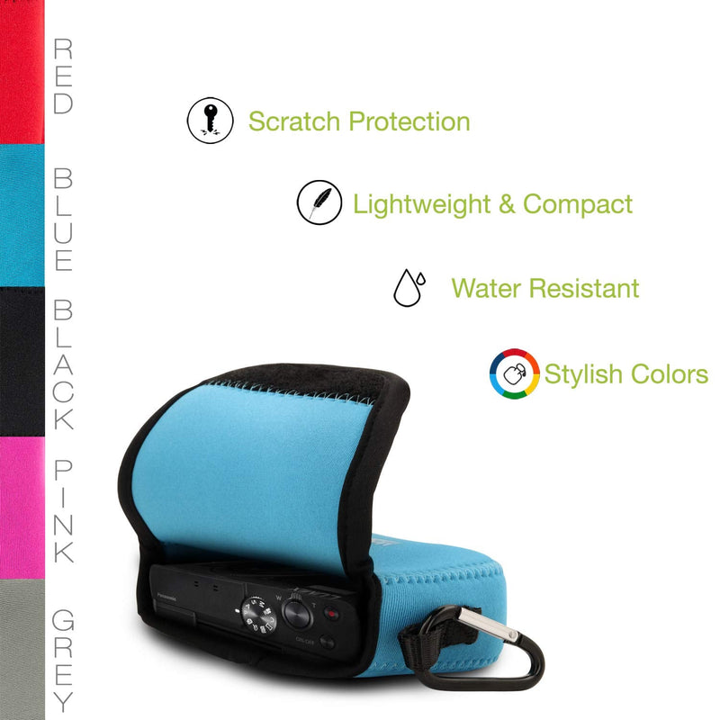 MegaGear ''Ultra Light'' Neoprene Camera Case Bag with Carabiner for Panasonic Lumix DC-ZS80, DC-ZS70, DMC-ZS100, DC-TZ95, DC-TZ90, DMC-TZ100 (Blue) Blue