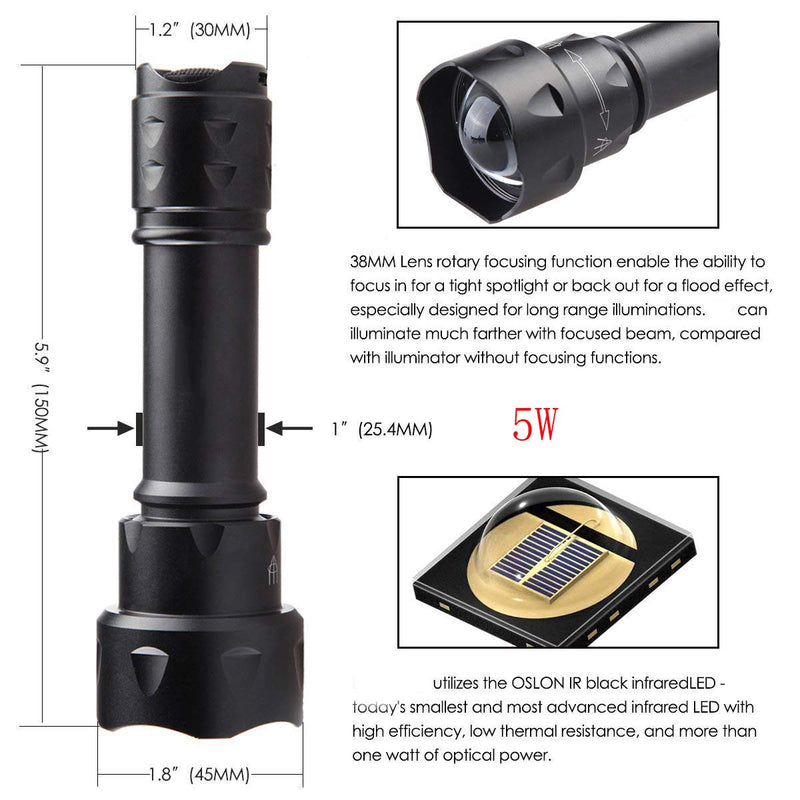 [AUSTRALIA] - Skysted® S20 OSRAM 5W 850nm IR Illuminator LED Single Mode 38mm Zoom Long Distance Infrared Light Torch Night Vision Waterproof Hunting Flashlight with Remote Switch,for Coyote Hog Predator Ir 850nm 
