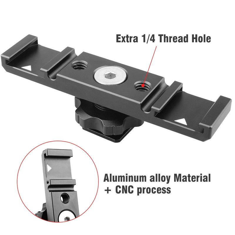 Dual Cold Shoe Mount Bracket,Chromlives Dual Hot Shoe Extension Bar,Cold Shoe Mount Plate Adapter,Aluminum Dual Shoe Extension Bracket with Cable Slot Bayonet for Microphone,Led Video Light,Monitors Dual Cold Shoe