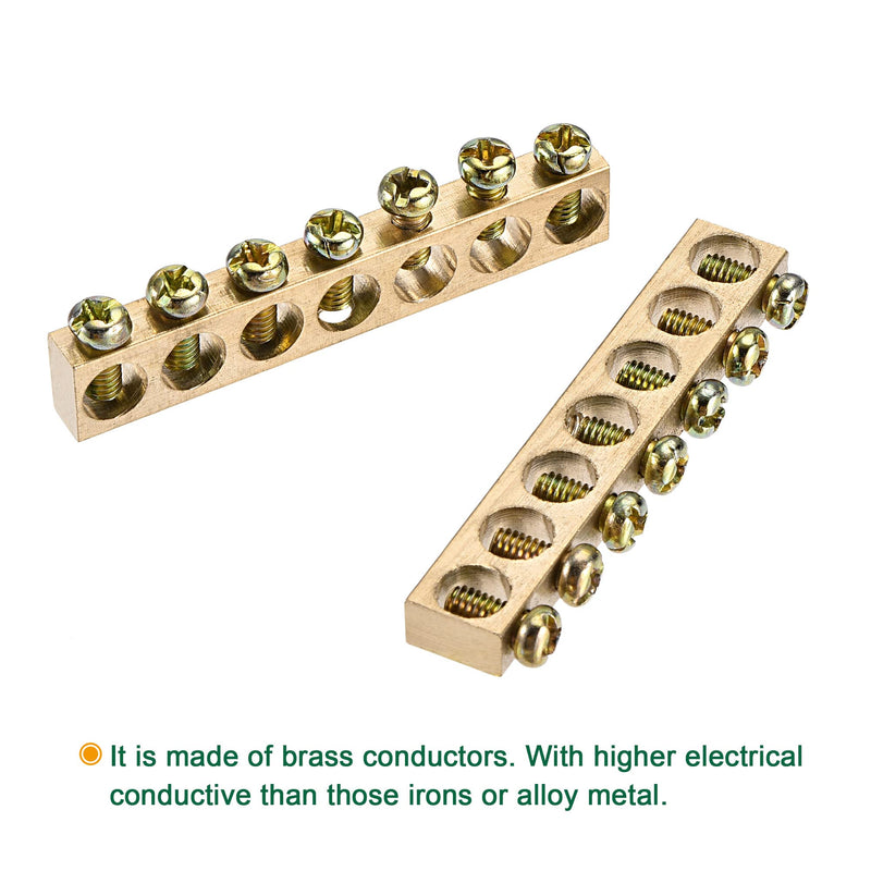 MECCANIXITY Terminal Ground Bar Screw Block Barrier Brass 7 Positions 58.5mmx5.7mmx10mm for Electrical Distribution 5 Pcs