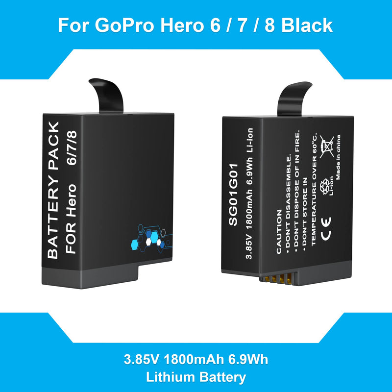 FOOAO Flip Reader Box with 3 Pack Batteries and Fast Charger for GoPro Hero 8 Hero 7 Hero 6, USB and USB-C Fast Charger with High Speed Micro SD Card Reader and Battery Power Read Function 3 batteries