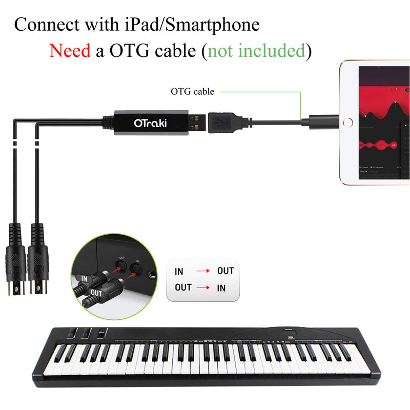 [AUSTRALIA] - USB MIDI Cable, OTraki 6Ft 2M Upgrade Professional USB In-Out MIDI Cable Adapter Music Keyboard Piano to PC Laptop MIDI to USB Interface Converter for Windows,Vista 6ft/2m 