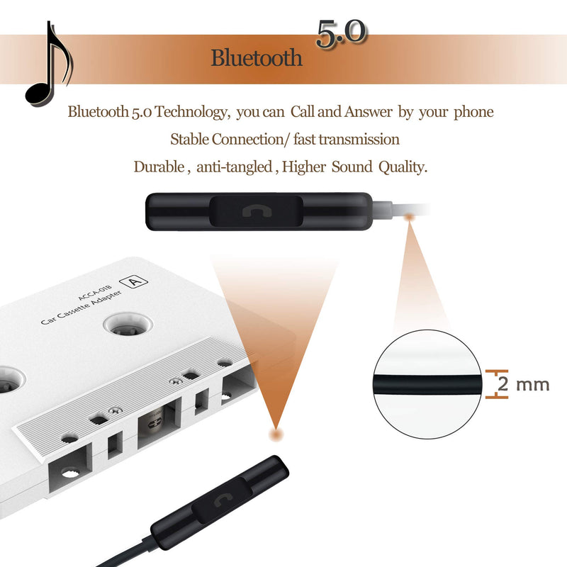 Arsvita Car Audio Bluetooth Cassette to Aux Receiver, Tape Desk Bluetooth 5.0 auxillary Adapter, White