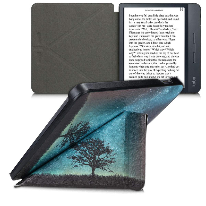 kwmobile Origami Case Compatible with Kobo Libra H2O - Case Slim Premium PU Leather Cover with Stand - Cosmic Nature Blue/Grey/Black Cosmic Nature 04-22-01