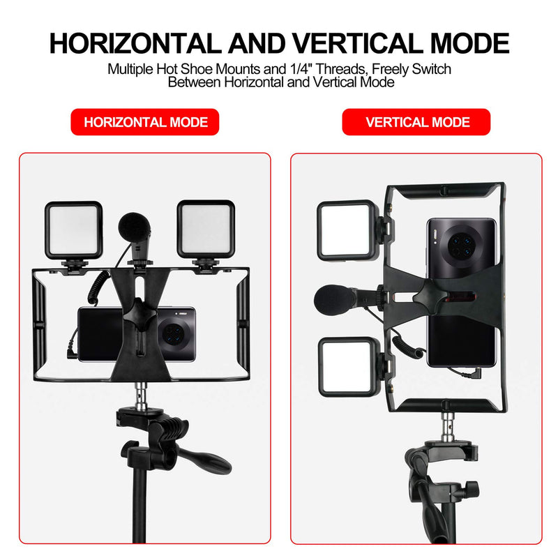 Emart Smartphone Video Rig Phone Stabilizer Handheld Grip with Cold Shoe Mount Filmmaking Recording Rig Case for iPhone 11 X Xs XS Max XR X Huawei Samsung Video Stabilizer without tripod stand