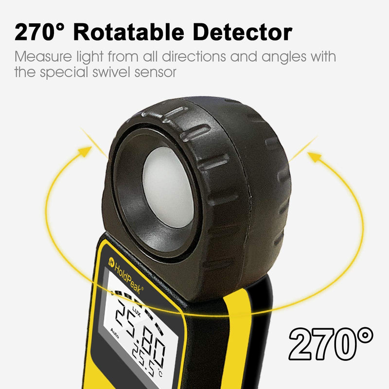[AUSTRALIA] - Light Meter-HOLDPEAK 881E Digital Illuminanc/Light Meter with 0.01~300,000 Lux (0.01~30,000 FC) Measuring Ranges and 270° Rotatable Detector for LED Lights and Plants Lumen Meter HP-881E(0.1 - 200,000Lux / 1 - 20,000FC) 