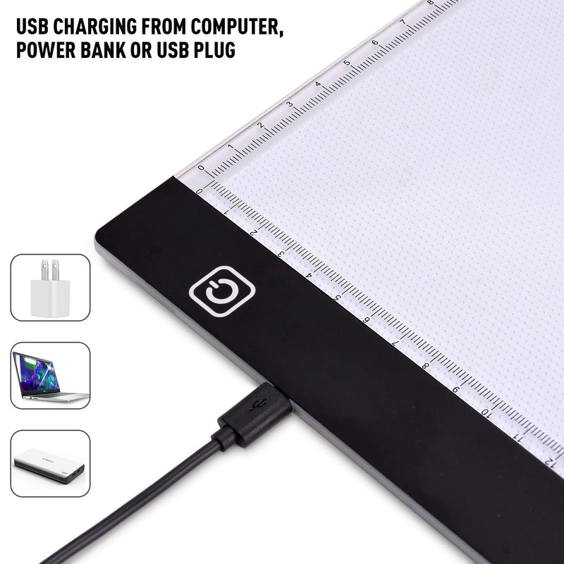 Udefineit USB Powered A4 Scale LED Adjustable Light Pad, Ultra-Thin Dimmable Brightness LED Tracing Light Box for Artists Animation Sketching, Portable Graphic Drawing Light Box Light Pad 11.8x7.8" Tracer Light Pad With Scale