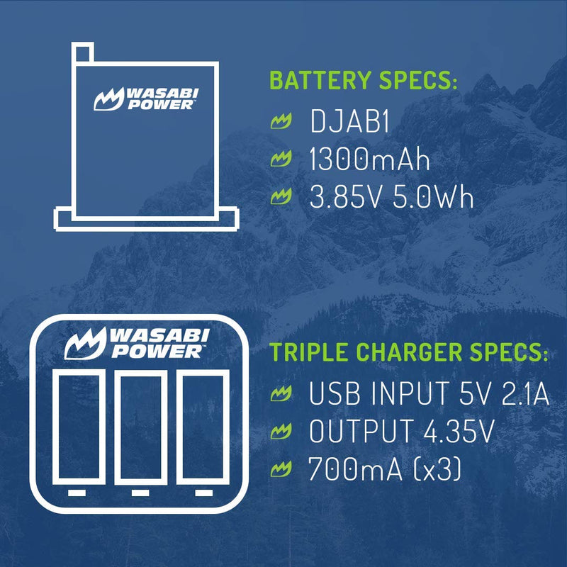 Wasabi Power Battery (2-Pack) and Triple USB Charger for DJI AB1 and DJI OSMO Action Camera