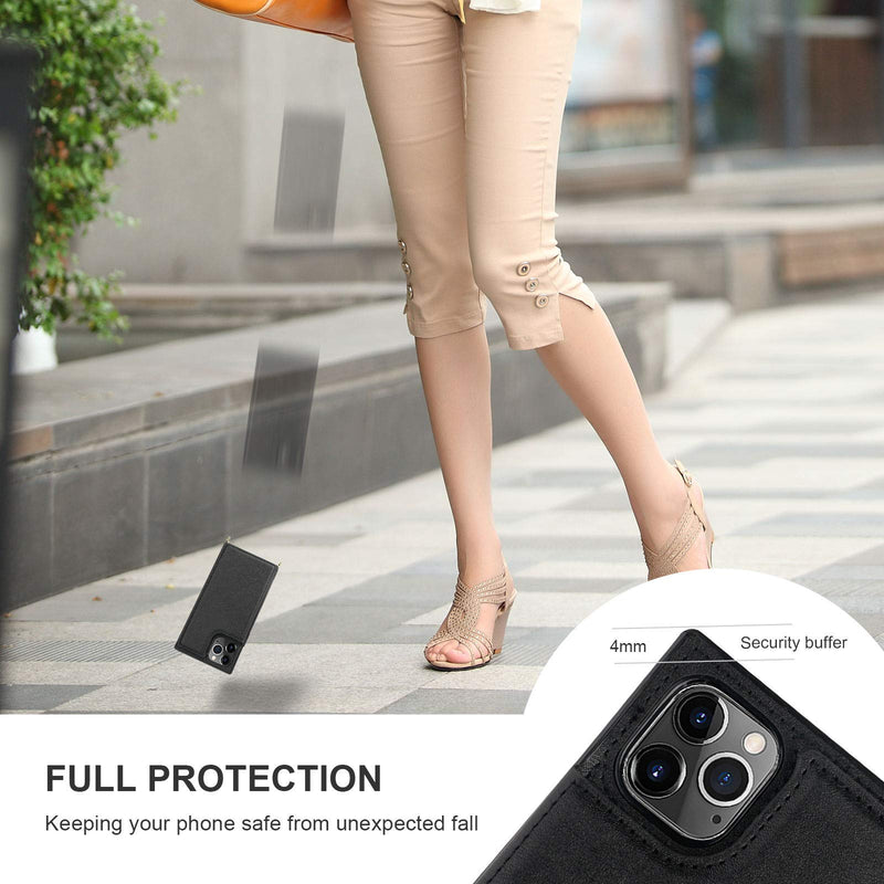Bocasal Crossbody Wallet Case for iPhone 11 Pro Credit Card Holder PU Leather Kickstand Shockproof Detachable Cross Body Strap Lanyard Magnetic Closure 5.8 inch(Black) Black For iPhone 11 Pro 5.8 inch display