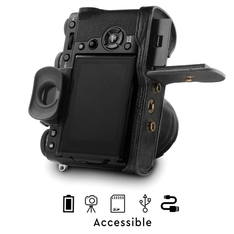 MegaGear MG1550 Ever Ready Genuine Leather Camera Case for Fujifilm X-T3 (XF23mm - XF56mm & 18-55mm Lens) - Black Compact