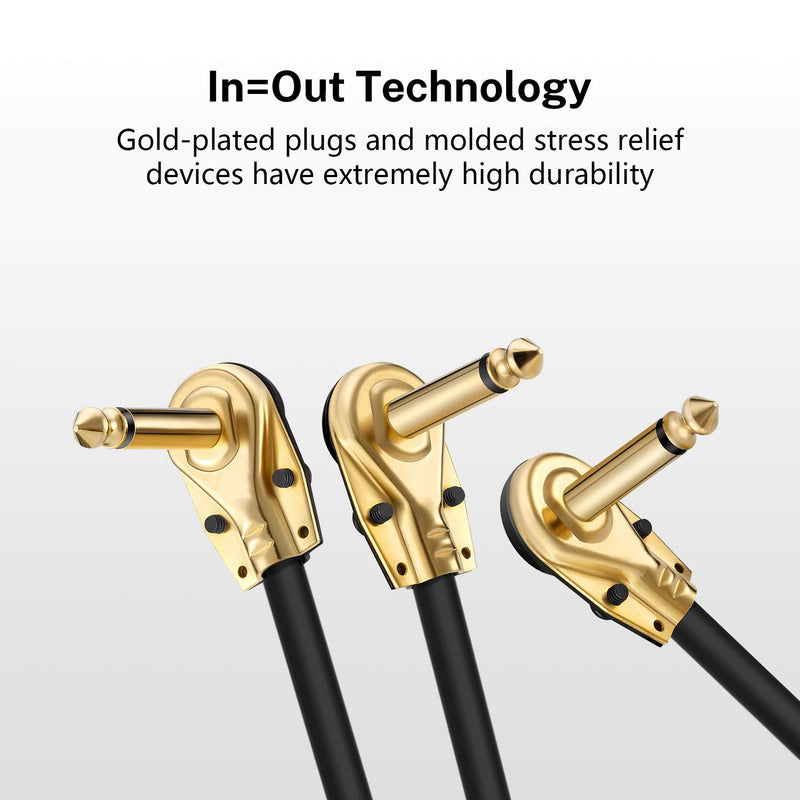 Donner Guitar Patch Cables Right Angle, 6 Inch Effect Pedal Cords 1/4 Instrument Cables for Guitar Bass Effects Pedals 6 Pack 6-pack 15 cm