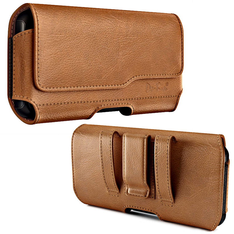 De-Bin Phone Holster Designed for iPhone 12 Pro Belt Case, iPhone 12 Belt Holder/Pouch/Carrying Case with Belt Clip and Belt Loops Cover Fit Apple iPhone 12 Pro/ 12 / XR / 11 with Other Case on Brown