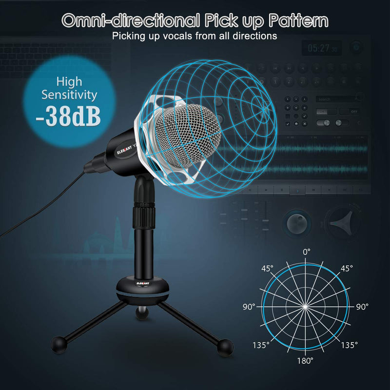 [AUSTRALIA] - PC Microphone, ELEGIANT Y20 Portable Condenser Microphone 3.5mm Plug & Play with Tripod Stand Home Studio Recording Microphone for Computer, Smartphone, iPad, Podcasting Karaoke, YouTube, Skype, Games 