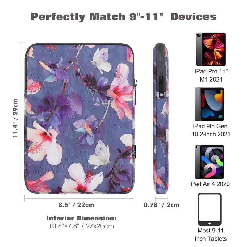 MoKo 9-11 Inch Tablet Sleeve Bag Carrying Case Fits iPad air 5 10.9" 2022, iPad Pro 11 2021-2018, iPad 9/8/7th Gen 10.2, iPad Air 4 10.9/Air 3 10.5, Tab S8 11"/Tab A 10.1, Flowers and Butterflies