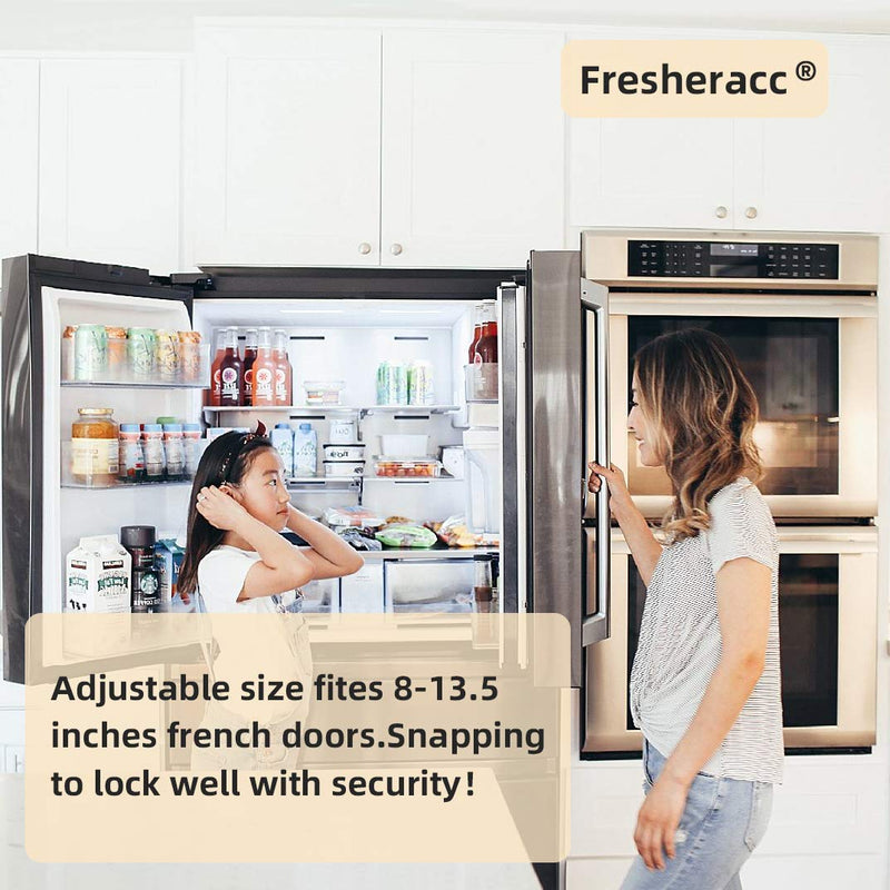 [AUSTRALIA] - Fresheracc Fridge Freezer Refrigerator Cabinet Lock Latch, (2 Packs) Adjustable French Door Guard for Toddlers Children Kids Special Needs, No Drill No Screw No Adhesive (2 Packs White) 2 Packs White 