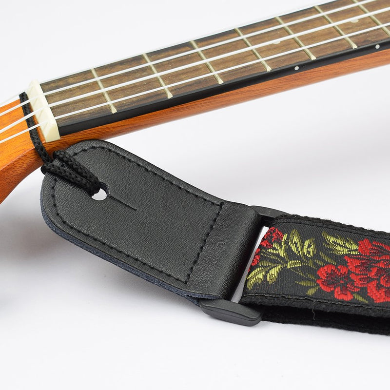 CLOUDMUSIC Ukulele Strap Floral Pattern Roses Strap For Soprano Concert Tenor Baritone (Red Roses) Red Roses