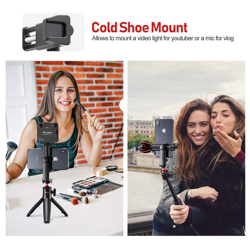 Phone Hot Shoe Mount with Remote, ST-17 Phone Tripod Mount Adapter 360 Rotation Cold Shoe for Mic Light 1/4 Screw Cell Phone Holder Adjustable Clamp Compatible with iPhone Samsung Smartphone