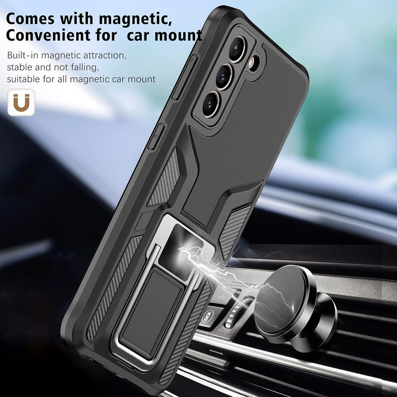 SOGCASE Kickstand Case for Samsung Galaxy S21 5G, Silicone Soft Shockproof Protective Cover, Metal Ring Holder for Magnetic Car Phone Mount, Black A - Black