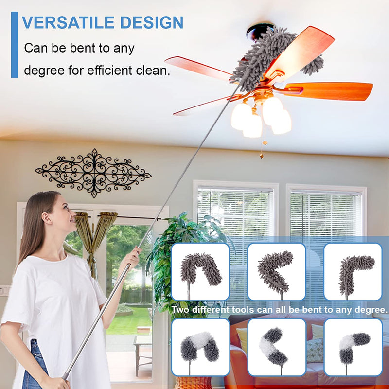 Microfiber Duster Kit for High Ceiling (6pcs), Extendable Dusters for Cleaning with 100" Extension Pole, Long Microfiber Feather Duster for Ceiling Fan/Car, House Cleaning Tool Kit by OOSOFITT