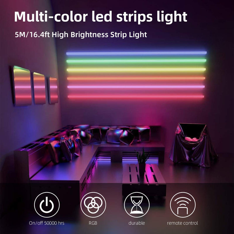 [AUSTRALIA] - Aonsen 16.4ft Waterproof LED Strip Light, RGB LED Light Strip, 5050 LED Tape Light, Color-Changing LED Light Strip, with Remote Control, for Living Room Kitchen Bed, Home Decoration Soft Light Strip Led-16.4ft 