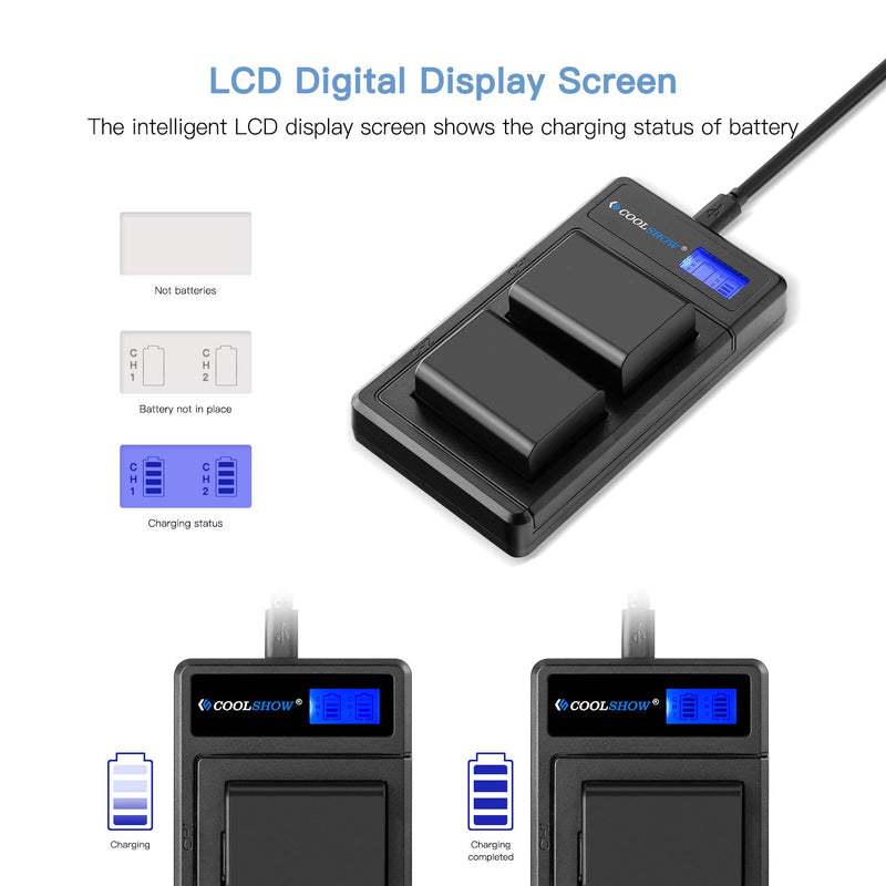 COOLSHOW NP-FW50 Battery Charger and 2 Packs NP FW50 Batteries for Sony A6500,A6400,A6300,A6000,A7,A7S,A7S2,A7II,A7RII,A7SII,A7R2,A55,A5100,RX10 Accessories and More