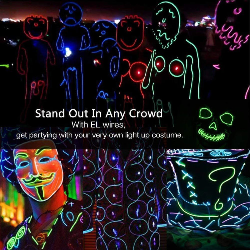 El Wire Glowing Electroluminescent El Wires Light with Battery Pack Controller for Parties Halloween with 3 Modes Portable Battery Operated for DIY Party (Ice Blue)