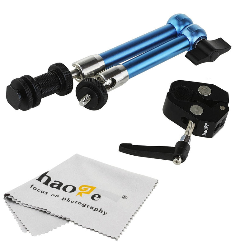 Haoge 11 inch Stainless Steel Articulating Friction Magic Arm with Small Clamp for HDMI LCD Monitor LED Light DSLR Camera Video Tripod Flash Lights TPCAST HTC Vive Pro Base Station lightinghouse Blue
