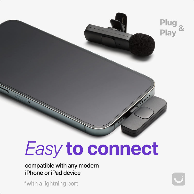 2 Pack Wireless Microphone for iPhone, iPhone Mic, Lavalier microphone for iPhone, Mini microphone iPhone, YouTube microphone, iPhone microphone for video recording, Lapel Mic, Lav mic for iPhone