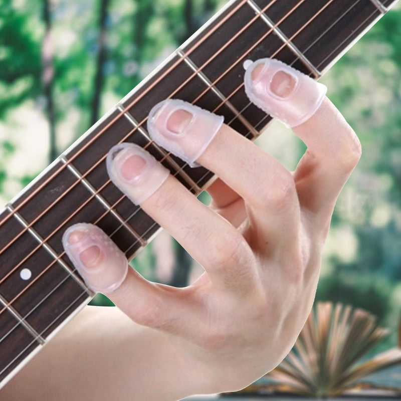 Guitar Finger Protectors,15 Silica Gel Fingertip Protector (White) + 10 Finger Pick (Black) + Plastic Box Guitar Finger Picks Acoustic Guitar Training Practicing Tools
