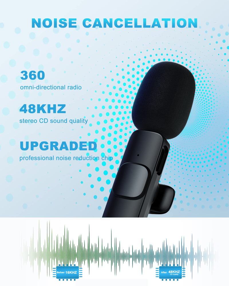 [AUSTRALIA] - ponovo Wireless Lavalier Microphone Compatible with iPhone, Lapel Clip-on Mic for Phone Video Recording TikTok YouTube Live Stream Vlog(NO App/Bluetooth Needed) 