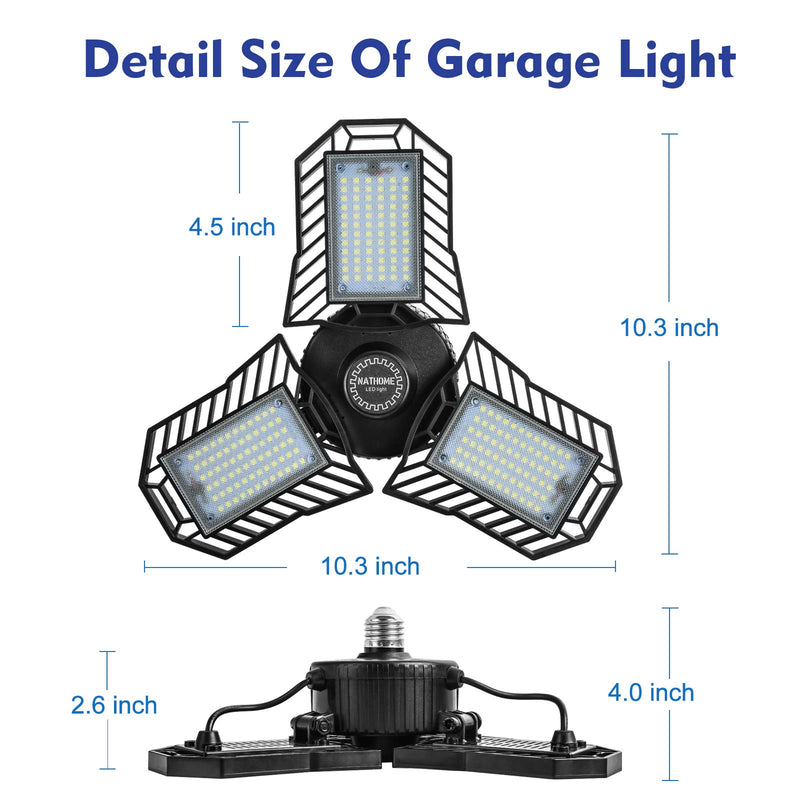 NATHOME led Garage Light, 216 LEDs(100W Equivalent) Garage Lighting/daylight 5000K/Aluminum Cooling system/deformable leaf garage light, indoor use Shop Lights,Workshop Light (Eqv 100W) Eqv 100W