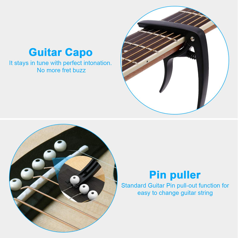 SUNJOYCO 61 PCS Guitar Accessories Kit Including Guitar Picks, Tuner, Strap, Capo, Acoustic Guitar Strings,3 in 1 String Winder, Bridge Pins,6 String Bridge Saddle and Nut, Finger Picks for Begin