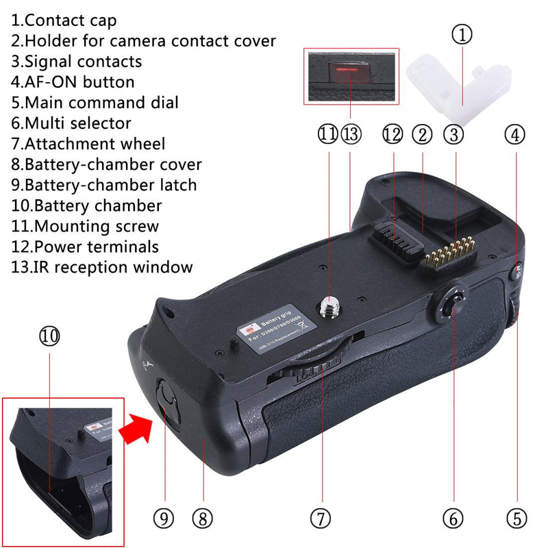 DSTE Replacement for Pro IR Remote MB-D10 Vertical Battery Grip Compatible Nikon D300 D300S D700 D900 SLR Digital Camera as EN-EL3E