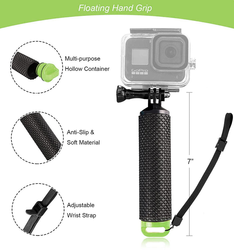YonGoo Waterproof Floating Hand Grip Compatible with Gopro Hero 9 8 7 6 5 Max Session 4 3+, Handle Mount Accessories for Fusion, DJI Osmo Action Cameras, Green
