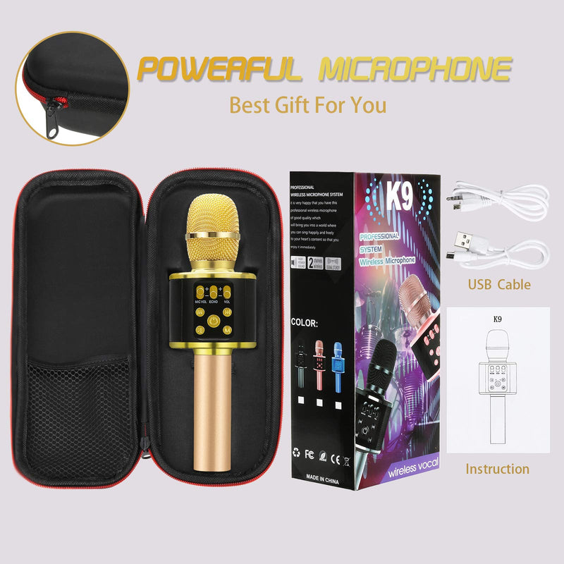 Karaoke Wireless Microphone, GLIME Karaoke Bluetooth Microphone Portable with Gift Box Home KTV Player with Record Function Compatible with Android & iOS for Kids Adult Gift GOLD