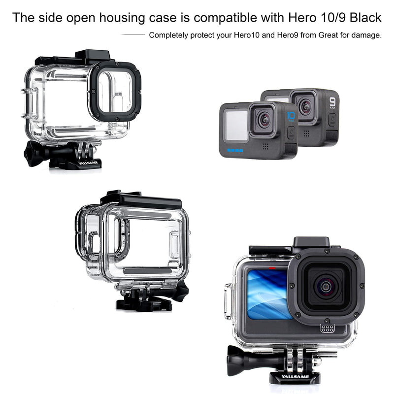 YALLSAME Side Open Case for GoPro Hero 10 9 Black Skeleton Housing Protective Frame Mount Case Features 2 Cold-Shoe Mount and Side Opening for Charging Accessory for GoPro 10 9 Black Housing case for Hero9 10