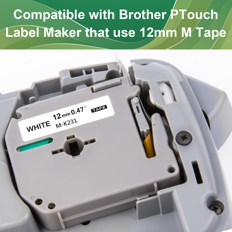[AUSTRALIA] - YUANQIMM 4 Pack MK231 M-K231 Compatible with Brother 12mm 0.47 M Tape Refills Black on White M231 M-231 M-K231S Label Tape for PTouch Label Maker PT-M95 PT-65 PT-80 PT-90 Printer 