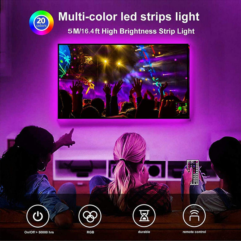 [AUSTRALIA] - Led Strip Lights 5050 RGB 150 LEDs TIK Tok Light Kit 16.4ft Waterproof Flexible Tape Lights Color Changing with 44 Keys IR Remote Controller and 12V Power Supply for Home Bedroom Kitchen (16.4ft) 