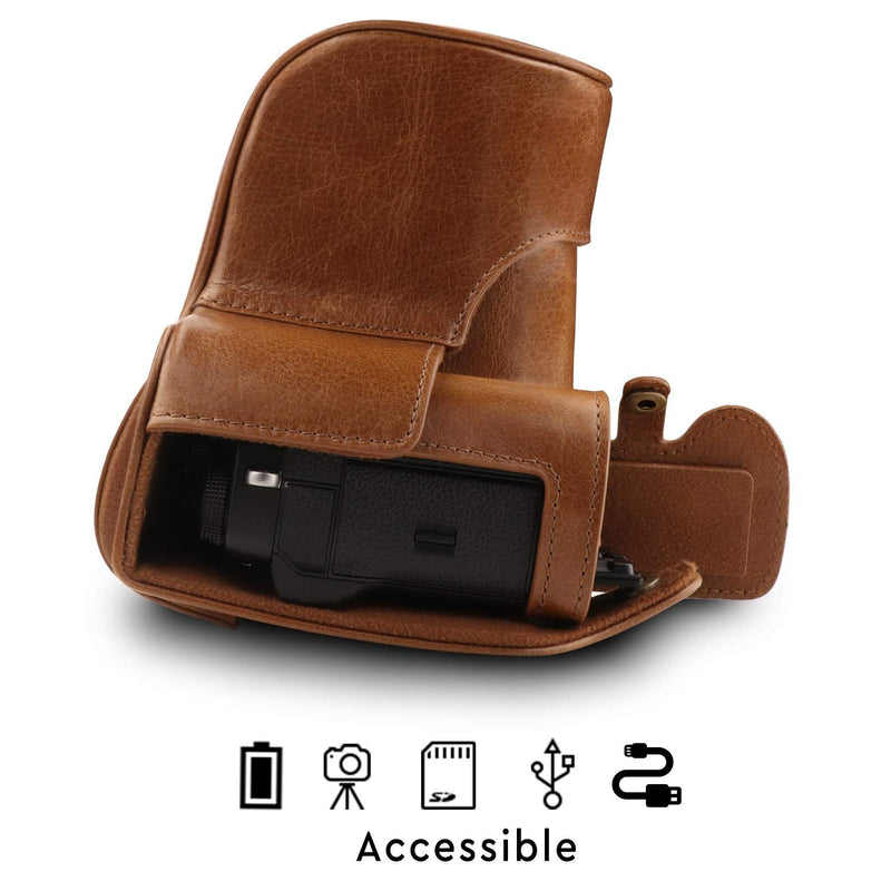 MegaGear MG1551 Ever Ready Genuine Leather Camera Case for Fujifilm X-T3 (XF23mm - XF56mm & 18-55mm Lens) - Brown Compact