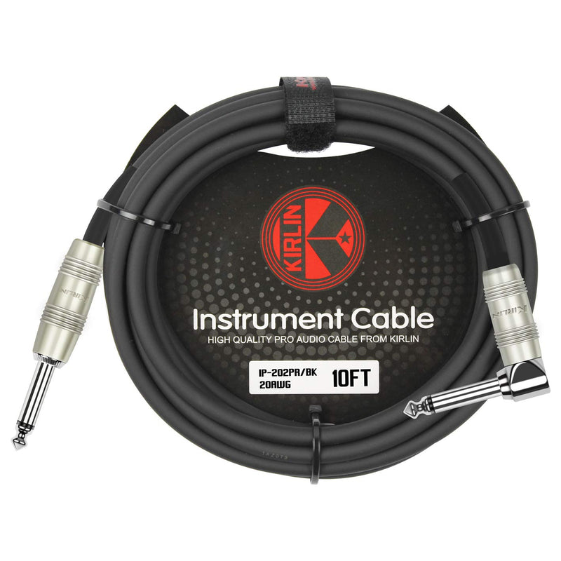 [AUSTRALIA] - Kirlin Cable IP-202PR-20/BK - 20 Feet - Straight to Right Angle 1/4-Inch Plug Instrument Cable Black PVC Jacket 