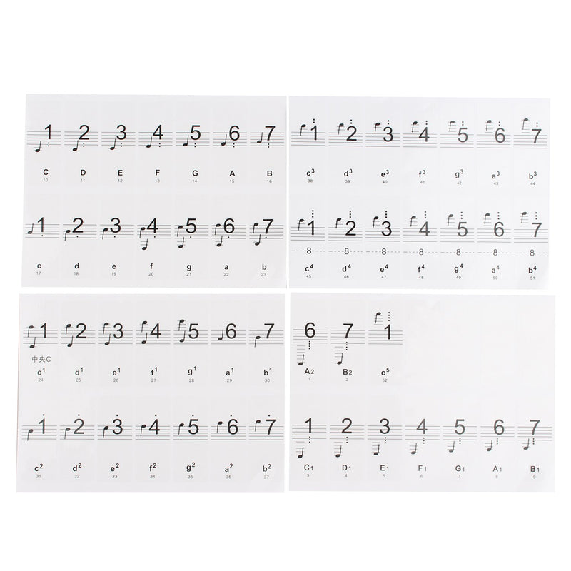Futheda 54/61/88 Key Piano Keyboard Stickers Transparent and Removable Electronic Organ Piano Music Note Full Set Stickers for White and Black Keys
