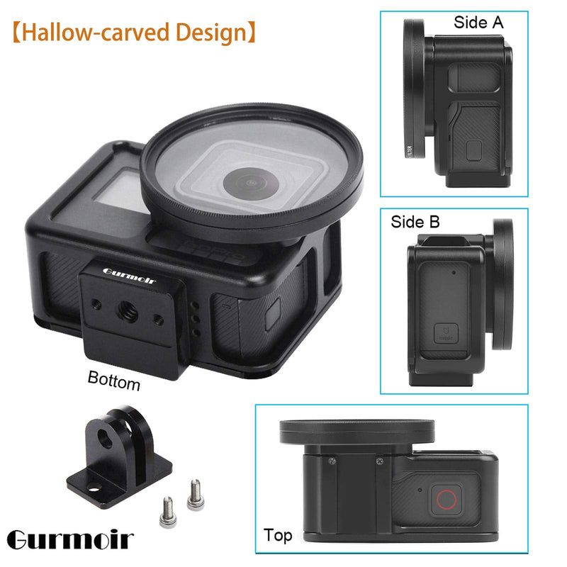 Gurmoir Aluminum Alloy Housing Hollow Frame Case For Gopro Hero 7 Black/Hero 6/Hero5/Hero(2018) Action Camera, Good GPS/Wi-Fi Signal Receiving, Metal Protective Cage with Back Door with 52mm UV Filter Aluminum Cage for Gopro7Black/Hero6/Hero5/2018