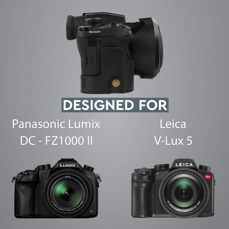 MegaGear Ever Ready Leather Camera Case Compatible with Leica V-Lux 5, Panasonic Lumix DC-FZ1000 II Black