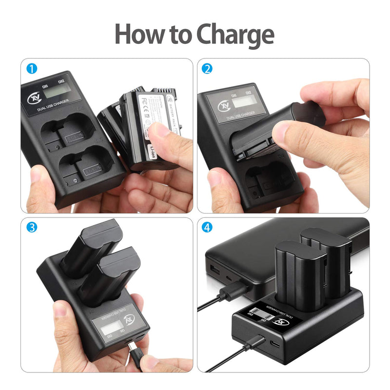 Cxy EN-EL15/EL15A/EL15B Camera Battery Charger Sets Compatible with Nikon D750, D7200, D7500,D7000,Z6,Z7,D500, D600, D610, D800,D800E, D810, D810A, D850, D7100,MH-25 MH-25A Nikon 1 V1 &More(2-Pack)