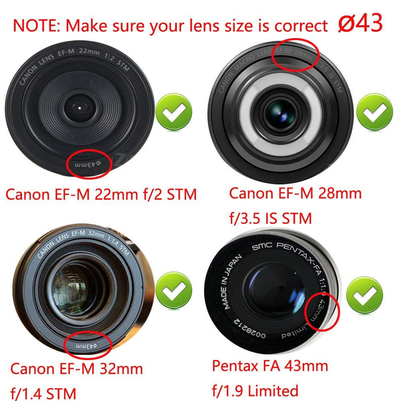 2-Pack 43mm Lens Cap Cover for Canon EF-M 22mm, EF-M 28mm, EF-M 32mm, Compatible for Fujifilm XF 35mm f/2 Lens
