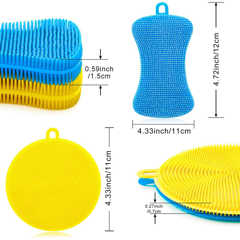 8 Pieces Silicone Sponge Silicone Scrubber Dish Brush Cleaning Sponges Circular and Soap-Shaped Silicone Dishwashing Brush Pad Double Sided Silicone Brush for Kitchen Dishes Fruits Vegetables