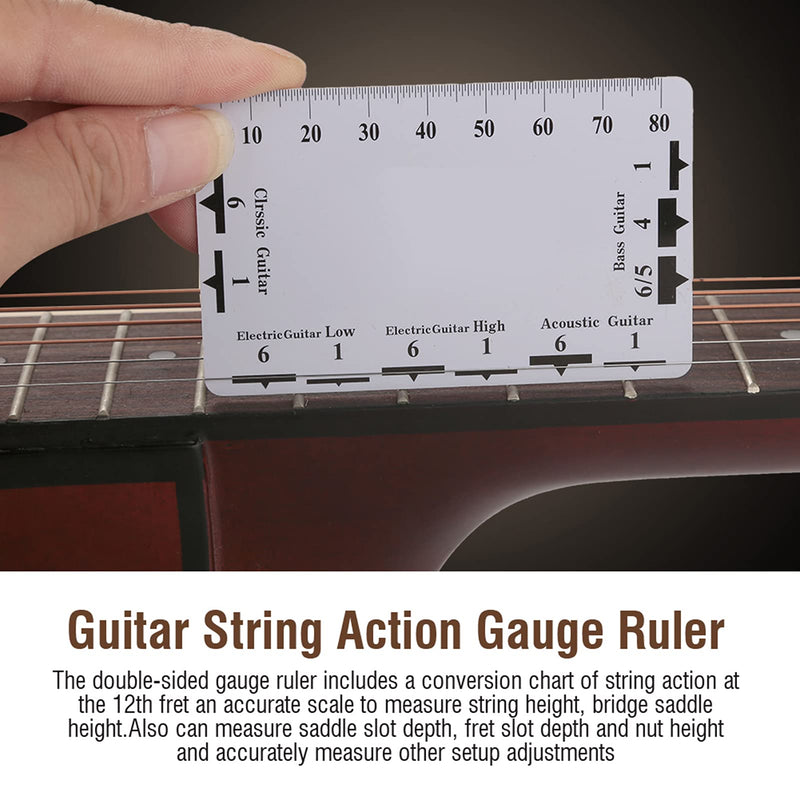 Guitar String Action Gauge Ruler, 2Pcs Double Sided Guitar Fingerboard Fretboard Measuring Tool with Clean Print for Guitar Bass