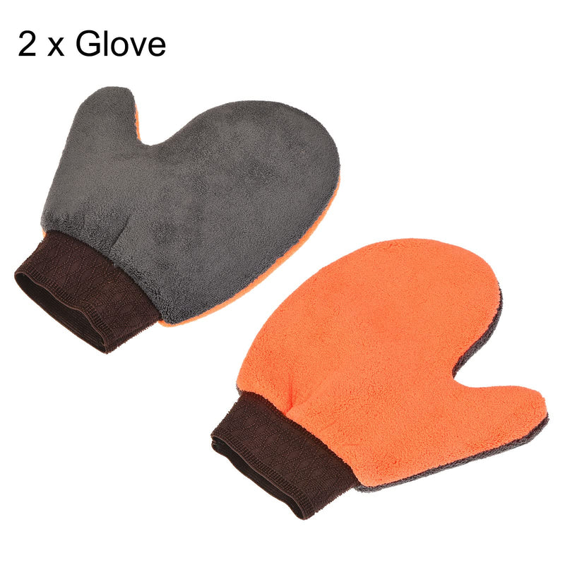 MECCANIXITY Microfiber Wash Gloves Chenille Washing Sponge Mitten Dry Duster with Thumb for House Cleaning, Grey Orange Pack of 2 Grey, Orange