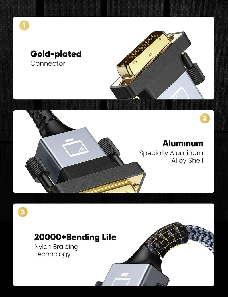 HDMI to DVI Cable Bi-Directional Nylon Braid Support 1080P Full DVI-D Male to HDMI Male High Speed Adapter Cable Gold Plated for PS4, PS3 HDMI Male A to DVI-D 6feet